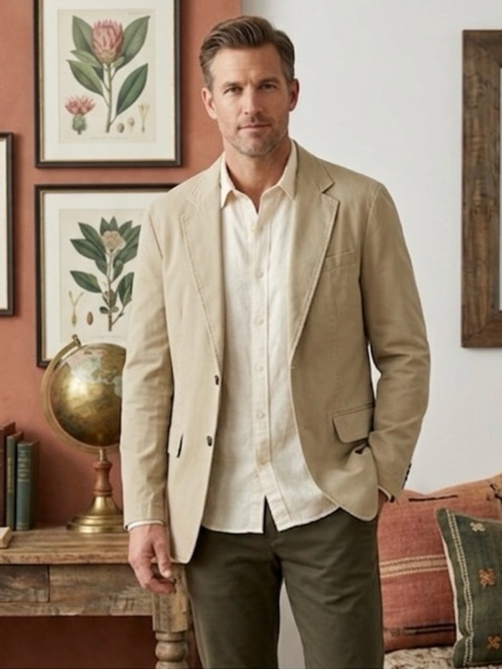 L.L. Bean Safari Field Cotton Blazer Jacket Khaki Men's 40 Tall OKU60
